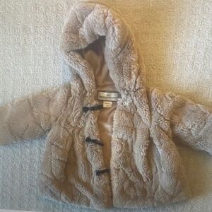 Plush Hooded Faux-Fur Kids Coat in Light Taupe - Brand: